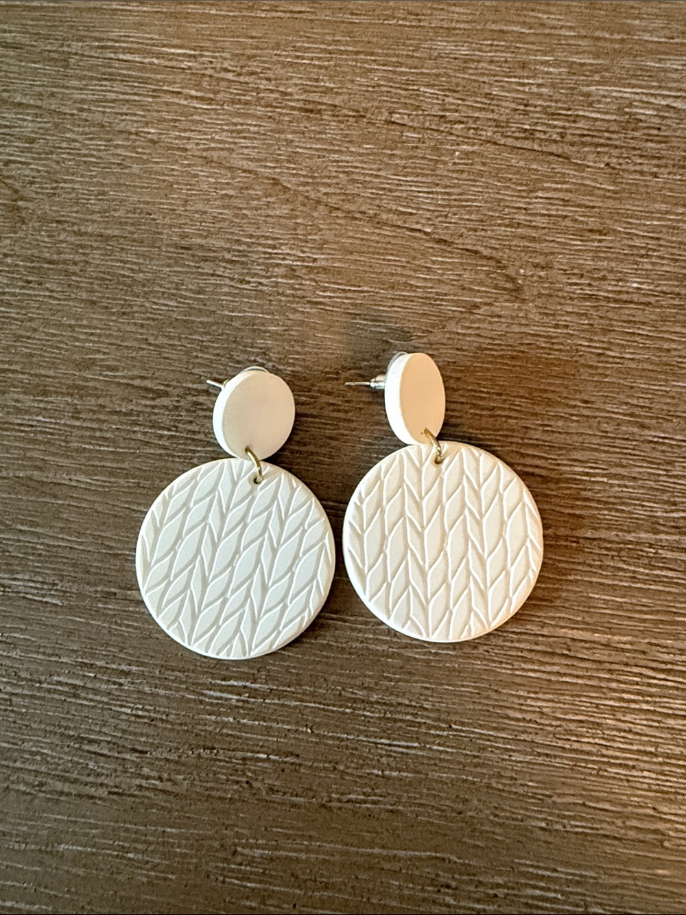 White Textured Round Drop Earrings - Women Jewelry